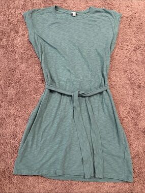 J. Crew Light Teal Belted T-Shirt Mini Dress